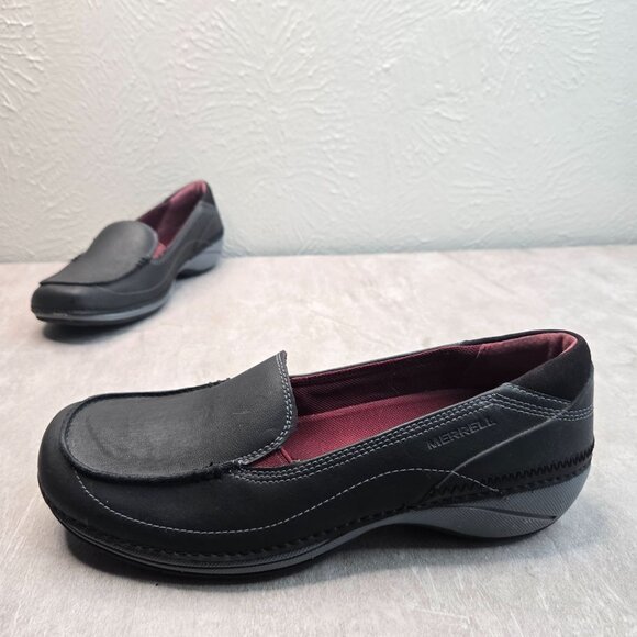Merrell Square Toe Loafers Size 8 Leather Comfort Preppy Work Slip On Flat Shoes - Picture 1 of 10